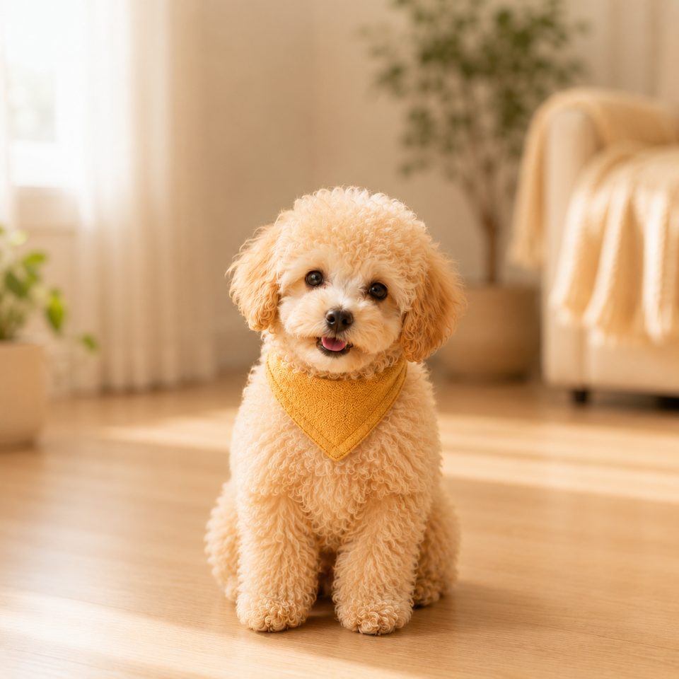 Pawlieのアイテムとくつろぐ犬